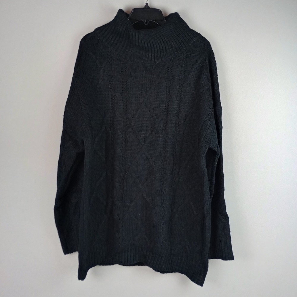 Unbranded Womens 3XL Black Cable Knit Mock Neck Long Sleeve Pullover Sweater